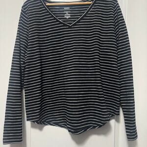 Sonoma Striped Long Sleeve Tee XL Black White V Neck Casual Lightweight Top